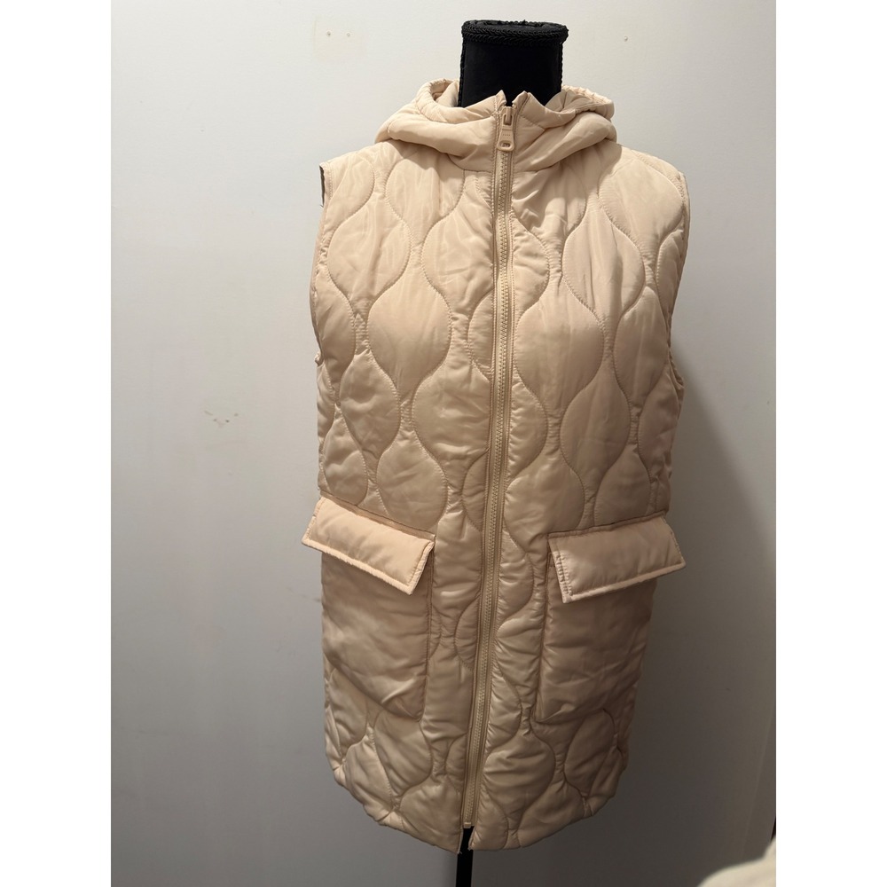 Zara Girls 13-14 /Women XS Quilted Hooded Puffer Vest cream Longline Onion Quilt - Picture 2 of 6